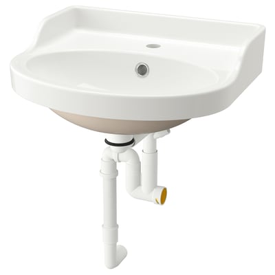 RUTSJÖN Vasque semi-encastré avec siphon, blanc, 50x44 cm