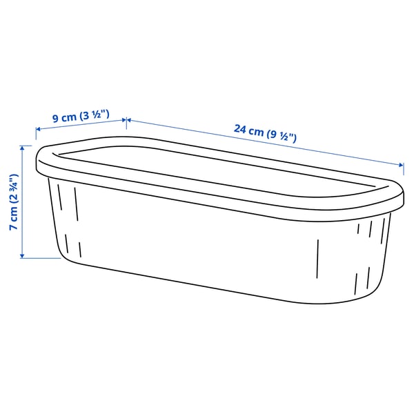 RYKTA Boîte de rangement avec couvercle, incolore bleu gris, 9x24x7 cm/0.5 l