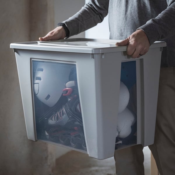 SAMLA Boîte, transparent/gris clair, 56x39x42 cm/65 l