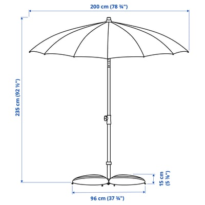 SAMSÖ / IGGÖN Parasol avec pied, inclinable beige/gris foncé, 200 cm