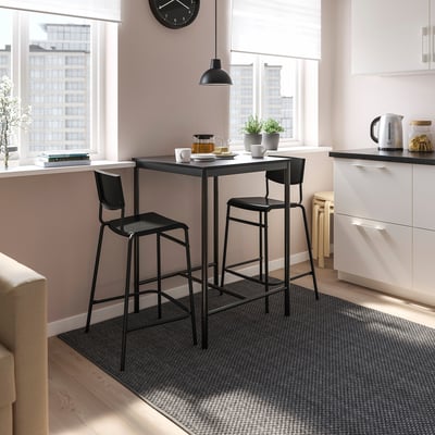 SANDSBERG / STIG Table bar et 2 tabourets, noir/noir, 67x67 cm