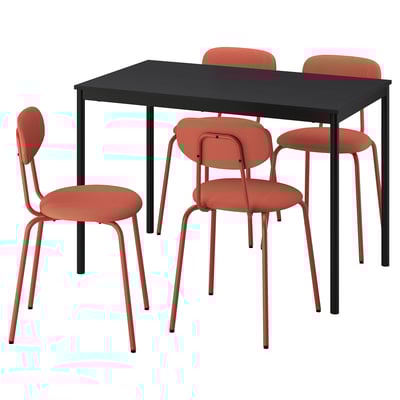 SANDSBERG Table et 4 chaises, noir noir/Remmarn brun-rouge brun-rouge, 110x67 cm