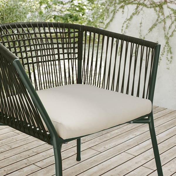 SEGERÖN Chaise avec accoudoirs, extérieur, vert foncé/Frösön/Duvholmen beige