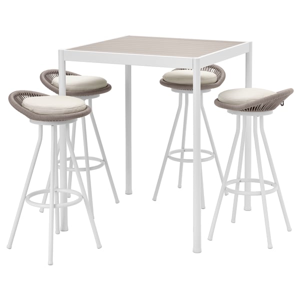 SEGERÖN Table bar et 4 tabourets, pivotant extérieur/blanc/beige Frösön/Duvholmen