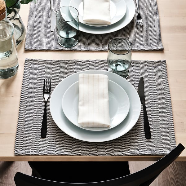 SILVERARV Set de table, beige/bleu, 35x45 cm