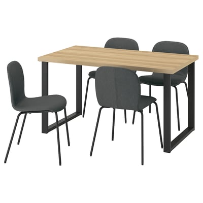 SKÅLSTA Table et 4 chaises, motif chêne/Knäbäck gris foncé tubulaire métal/noir-gris, 140x80 cm