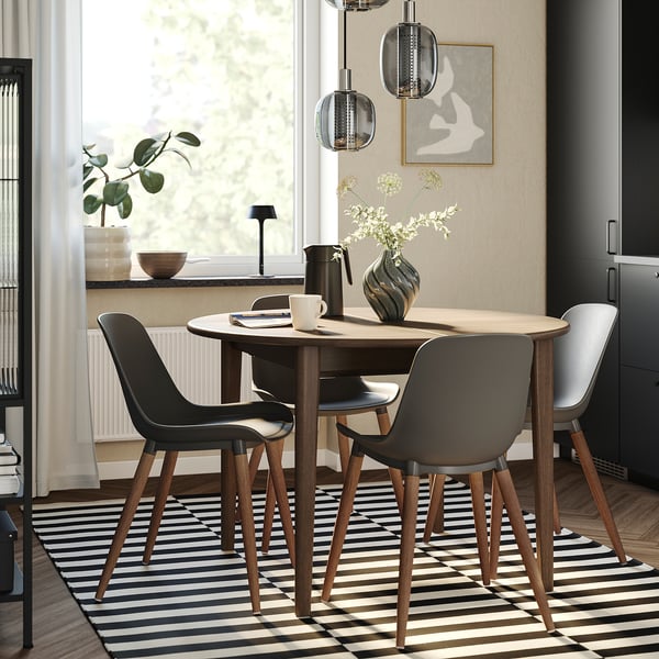 SKANSNÄS / GRÖNSTA Table et 4 chaises, brun hêtre/intérieur/extérieur gris, 115/170 cm