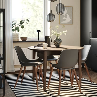 SKANSNÄS / GRÖNSTA Table et 4 chaises, brun hêtre/intérieur/extérieur gris, 115/170 cm