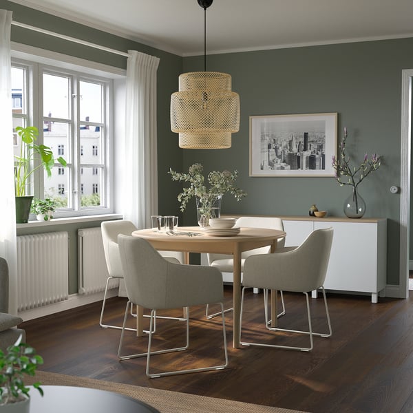 SKANSNÄS / TOSSBERG Table et 4 chaises, hêtre clair plaqué/blanc Gunnared beige, 115/170 cm