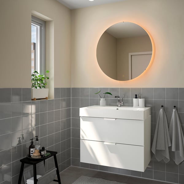 SKEJSEL Miroir avec éclairage intégré, rond intensité lumineuse réglable