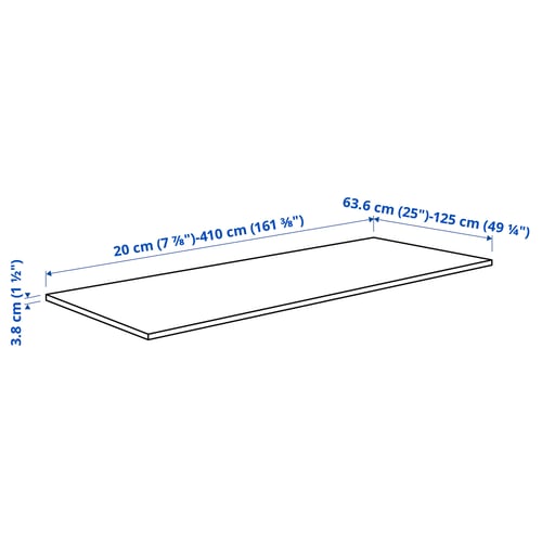 SKOGSÅ Plan de travail sur mesure, chêne/plaqué, 63.6-125x3.8 cm