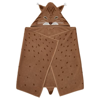 SKOGSDUVA Serviette à capuche, forme de lynx/brun, 70x140 cm