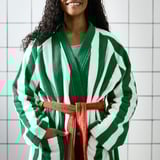 SKOGSSALLAT Peignoir, vert/blanc/rayé, L/XL