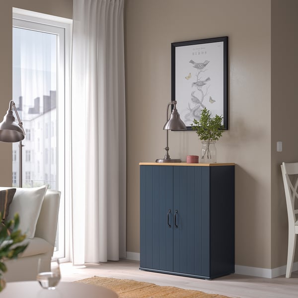 SKRUVBY Armoire avec portes, bleu noir, 70x90 cm