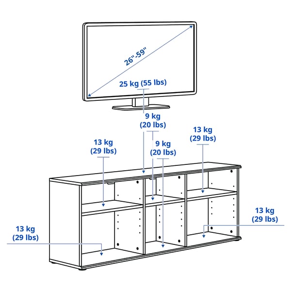 SKRUVBY Banc TV, bleu noir, 156x38x60 cm