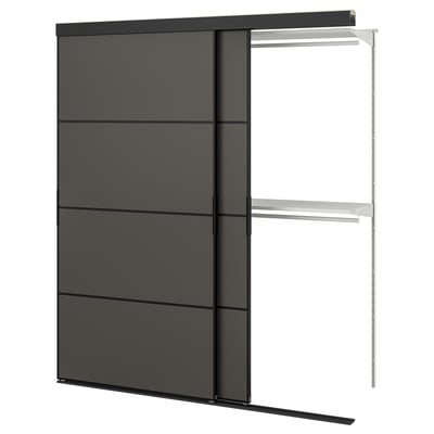 SKYTTA / BOAXEL Armoire avec portes coulissantes, noir double face/Mehamn gris foncé, 177x65x205 cm