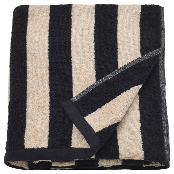 SLÅNHÖSTMAL Drap de bain, noir/beige clair rayé, 100x150 cm