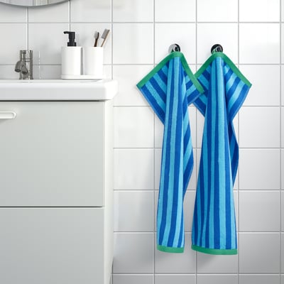 SLÅNHÖSTMAL Serviette de toilette, bleu vif/bleu clair rayé, 40x70 cm