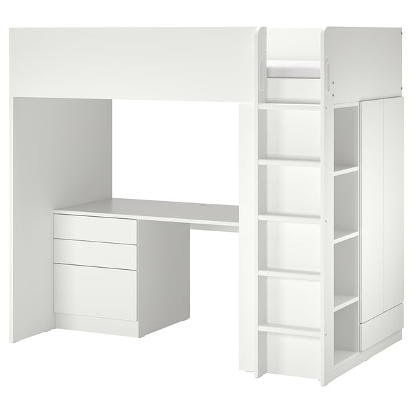 SMÅSTAD Lit mezzanine, blanc blanc/avec bureau avec 4 tiroirs, 90x200 cm