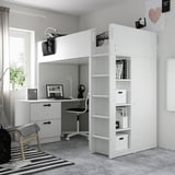 SMÅSTAD Lit mezzanine, blanc gris/avec bureau avec 3 tiroirs, 90x200 cm