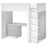 SMÅSTAD Lit mezzanine, blanc gris/avec bureau avec 3 tiroirs, 90x200 cm