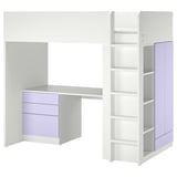 SMÅSTAD Lit mezzanine, blanc mauve/avec bureau avec 4 tiroirs, 90x200 cm