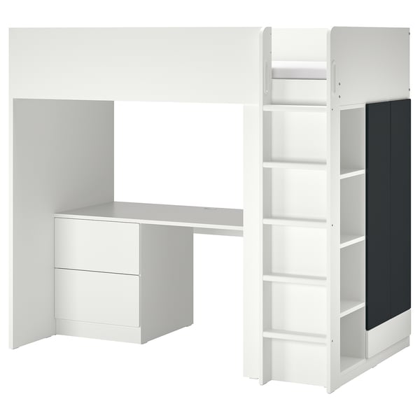 SMÅSTAD Lit mezzanine, blanc surface tableau noir/avec bureau avec 3 tiroirs, 90x200 cm