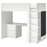 SMÅSTAD Lit mezzanine, blanc surface tableau noir/avec bureau avec 4 tiroirs, 90x200 cm