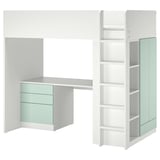 SMÅSTAD Lit mezzanine, blanc vert clair/avec bureau avec 4 tiroirs, 90x200 cm