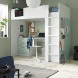 SMÅSTAD Lit mezzanine, blanc vert clair/avec bureau avec 4 tiroirs, 90x200 cm