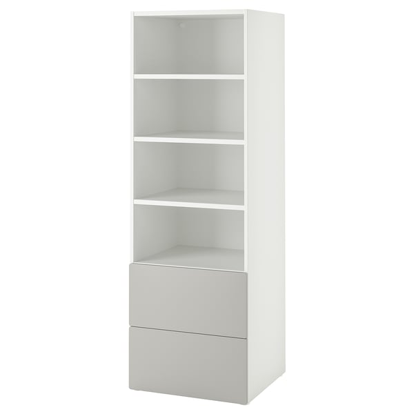 SMÅSTAD / PLATSA Bibliothèque, blanc gris/avec 2 tiroirs, 60x57x181 cm