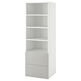 SMÅSTAD / PLATSA Bibliothèque, blanc gris/avec 2 tiroirs, 60x57x181 cm