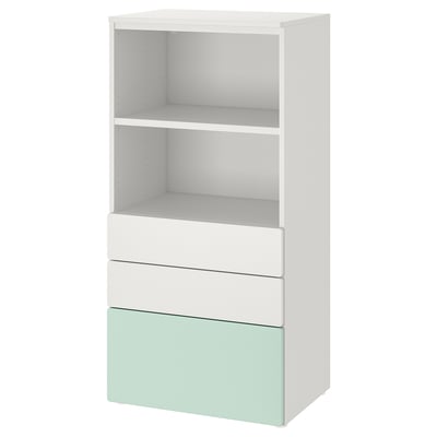 SMÅSTAD / PLATSA Bibliothèque, blanc vert clair/avec 3 tiroirs, 60x42x123 cm