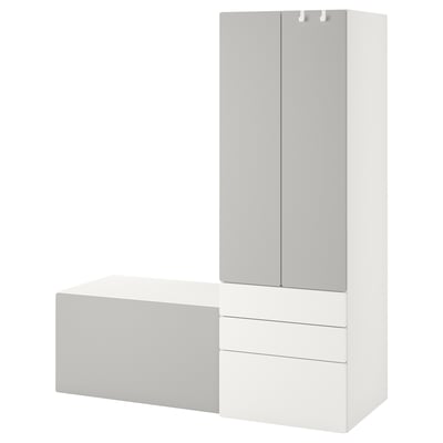 SMÅSTAD / PLATSA Combinaison de rangement, blanc gris/avec banc, 150x57x181 cm