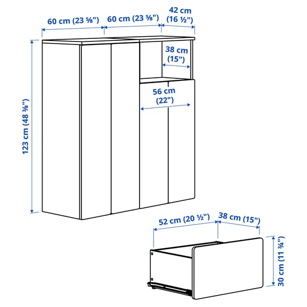 SMÅSTAD / PLATSA Combinaison de rangement, blanc noir/blanc/rayure, 120x42x123 cm