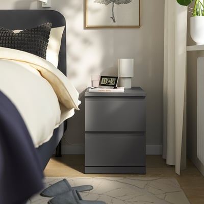 STORKLINTA Commode 2 tiroirs, gris foncé/avec 2 tiroirs, 40x50x53 cm