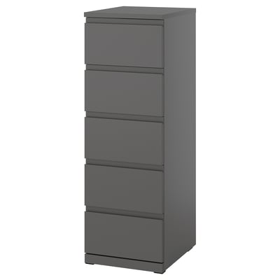 STORKLINTA Commode 5 tiroirs, gris foncé, 40x50x120 cm