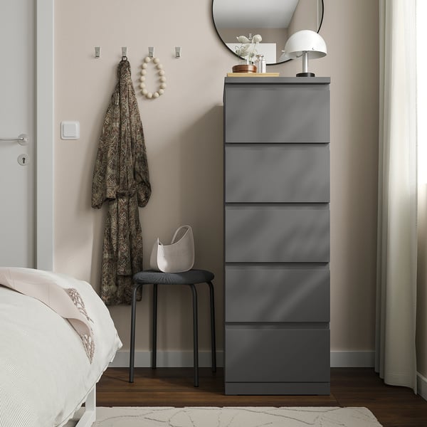 STORKLINTA Commode 5 tiroirs, gris foncé, 40x50x120 cm