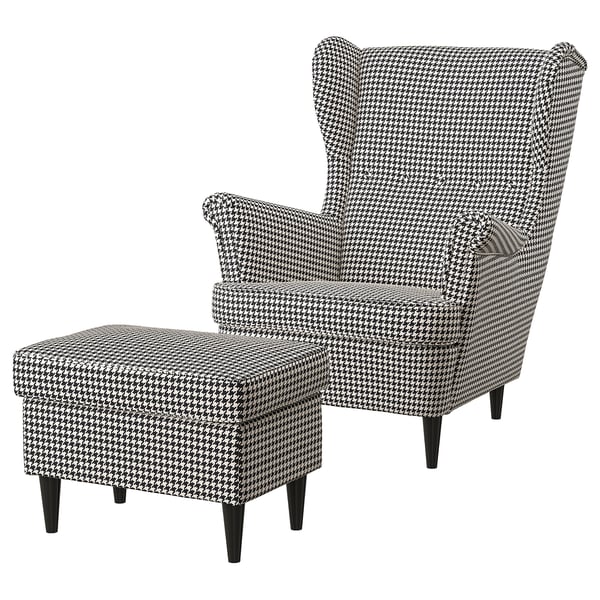 STRANDMON Fauteuil avec repose-pieds, Vibberbo noir/beige