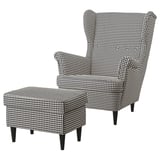 STRANDMON Fauteuil avec repose-pieds, Vibberbo noir/beige