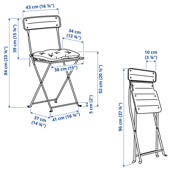 SUNDSÖ Table+ 2 chaises pliantes, extérieur jaune vif/jaune vif Kuddarna gris clair-beige, 65x65 cm
