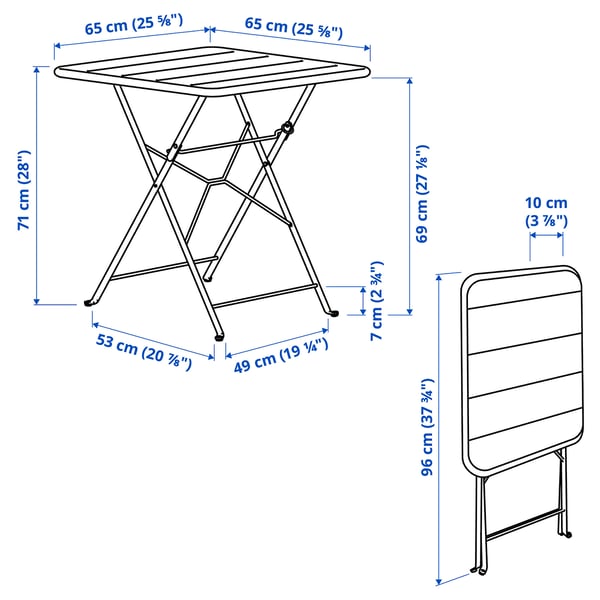 SUNDSÖ Table+ 2 chaises pliantes, extérieur jaune vif/jaune vif, 65x65 cm