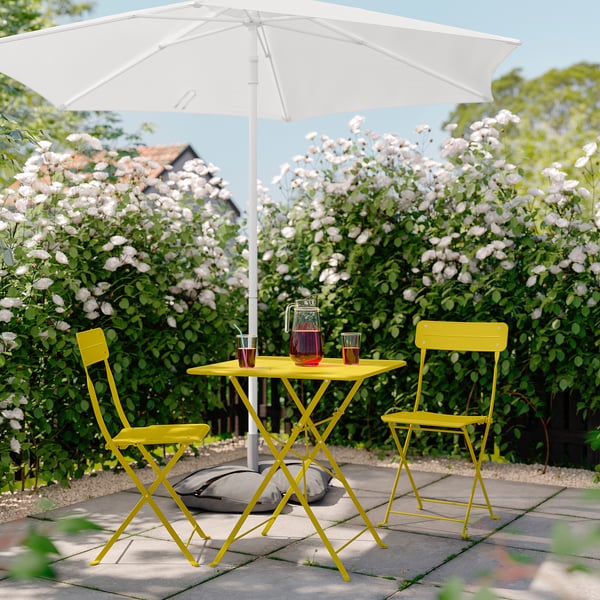 SUNDSÖ Table+ 2 chaises pliantes, extérieur jaune vif/jaune vif, 65x65 cm