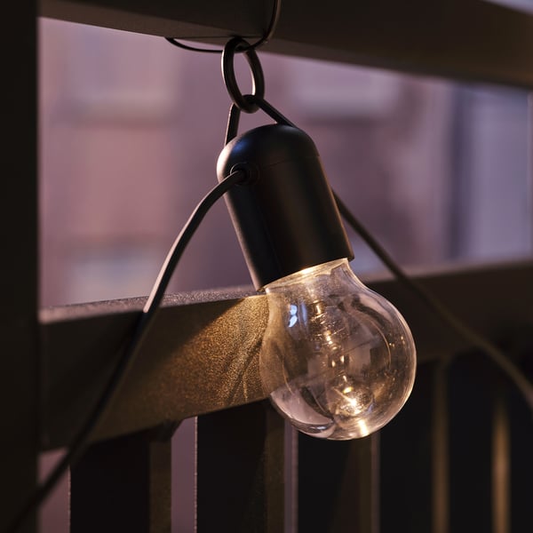 SVARTRÅ Guirlande lumineuse LED 12 ampoules, extérieur noir