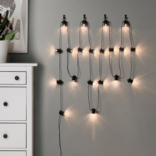 SVARTRÅ Guirlande lumineuse LED 20 ampoules, noir/extérieur