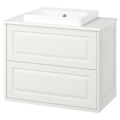 TÄNNFORSEN / ORRSJÖN Meuble lavabo avec tiroirs/vasque, blanc/blanc marbré, 82x49x71 cm