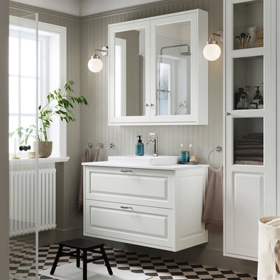 TÄNNFORSEN / ORRSJÖN Meuble lavabo avec tiroirs/vasque, blanc/blanc marbré, 102x49x71 cm