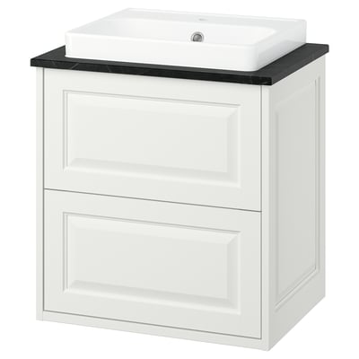 TÄNNFORSEN / ORRSJÖN Meuble lavabo avec tiroirs/vasque, blanc/noir marbré, 62x49x71 cm