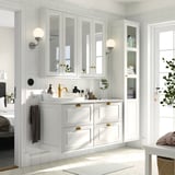 TÄNNFORSEN / RUTSJÖN Meuble lavabo/vasque/mitigeur, blanc/blanc marbré, 122x49x76 cm