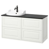 TÄNNFORSEN / RUTSJÖN Meuble lavabo/vasque/mitigeur, blanc/noir marbré, 122x49x76 cm
